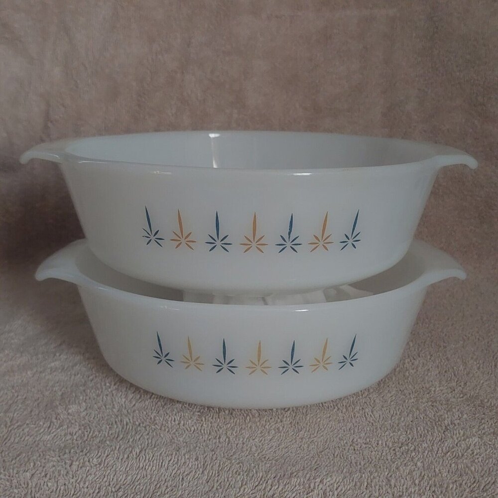 Anchor Hocking Fire King Ovenware Candle-Glow Baking Dish 1960's Set Of 2